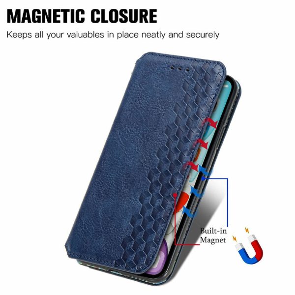 Samsung Galaxy M15 leather case with a stylish rhombus imprint - Blue Online