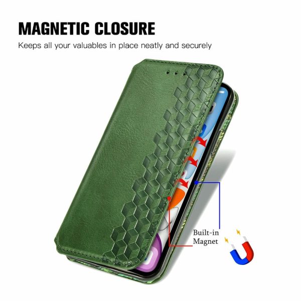 Samsung Galaxy A05s leather case with a stylish rhombus imprint - Green Online now