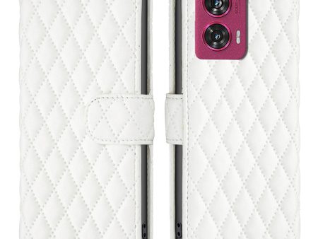 Rhombus pattern matte Motorola Edge 50 Fusion flip case - White For Cheap