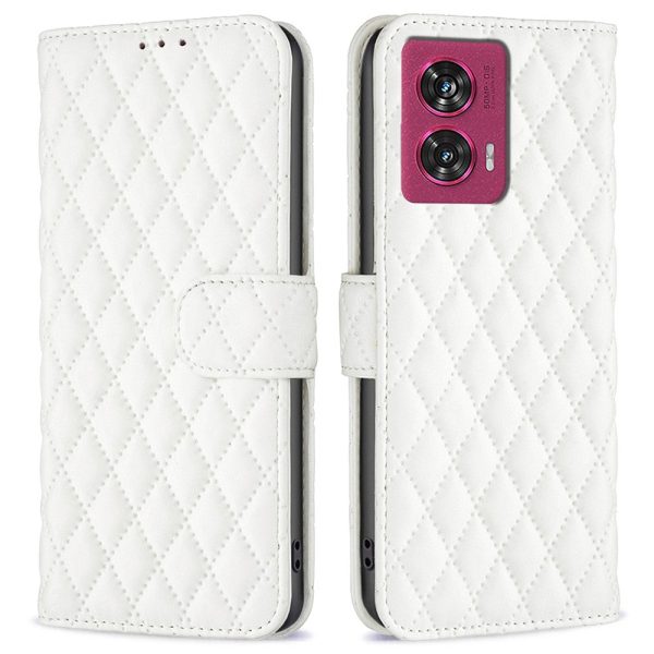 Rhombus pattern matte Motorola Edge 50 Fusion flip case - White For Cheap