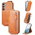 Vertical Samsung Galaxy S23 Plus flip phone case with zipper - Brown Cheap