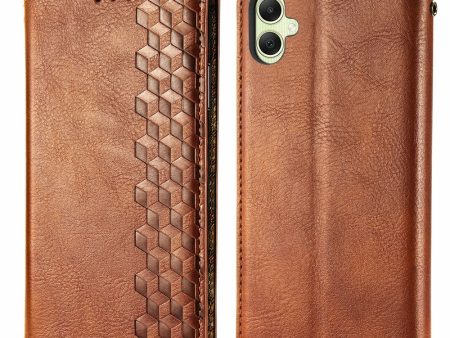 Samsung Galaxy A05 leather case with a stylish rhombus imprint - Brown Fashion