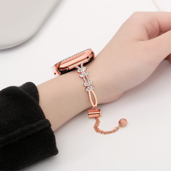 20mm Universal Rhinestone Flower Smart Watch Band Copper Bracelet Replacement Strap - Rose Gold For Discount