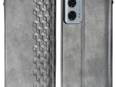 Motorola Moto G24 Power leather case with a stylish rhombus imprint - Grey Online Sale