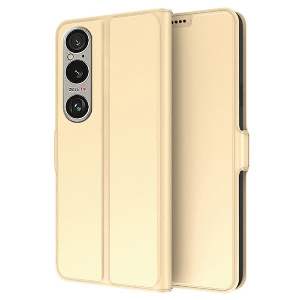 Smooth and thin premium Sony Xperia 1 VI leather case - Gold For Sale