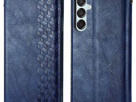 Samsung Galaxy M15 leather case with a stylish rhombus imprint - Blue Online