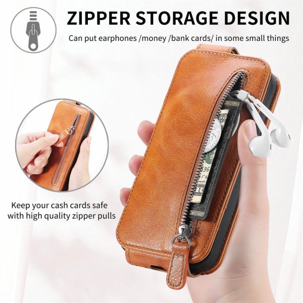 Vertical Xiaomi Redmi Note 13 Pro 5G   Xiaomi Poco X6 flip phone case with zipper - Brown Sale