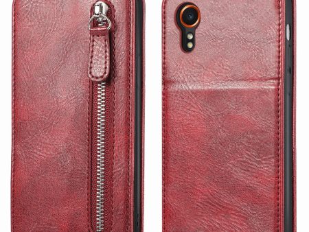 Vertical Samsung Galaxy Xcover 7 flip phone case with zipper - Wine Red Online now