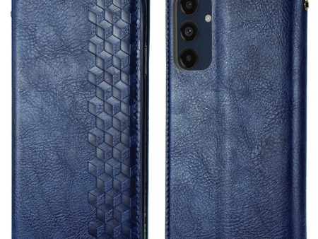 Samsung Galaxy M55   Samsung Galaxy F55   C55 leather case with a stylish rhombus imprint - Blue For Discount