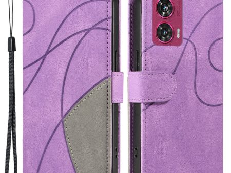 Textured Motorola Edge 50 Fusion leather case with strap - Light Purple For Sale