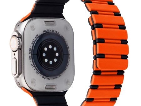 Apple Watch Series 41mm - 40mm - 38mm Dual Color Magnetic Silicone Watch Strap - Orange+Black on Sale