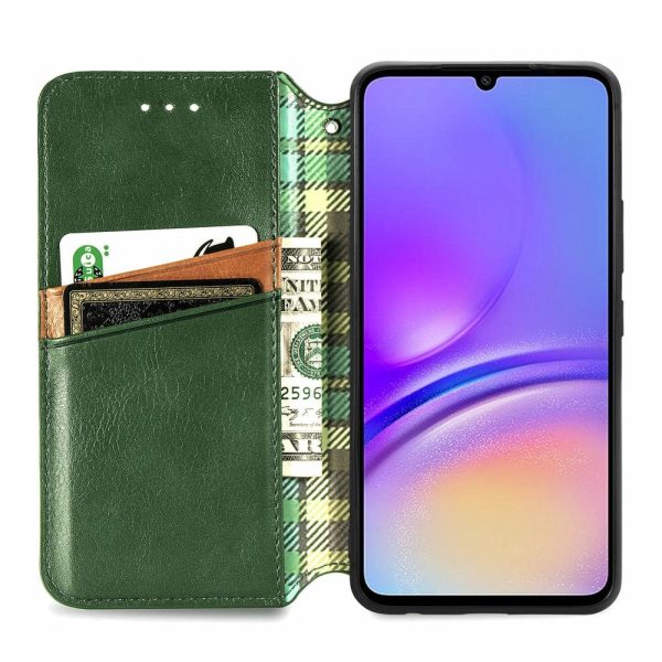 Samsung Galaxy A05 leather case with a stylish rhombus imprint - Green Sale