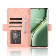 Modern-styled leather wallet case for OnePlus Ace 3 Pro - Pink For Sale