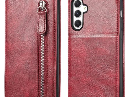 Vertical Samsung Galaxy A25 flip phone case with zipper - Wine Red Supply