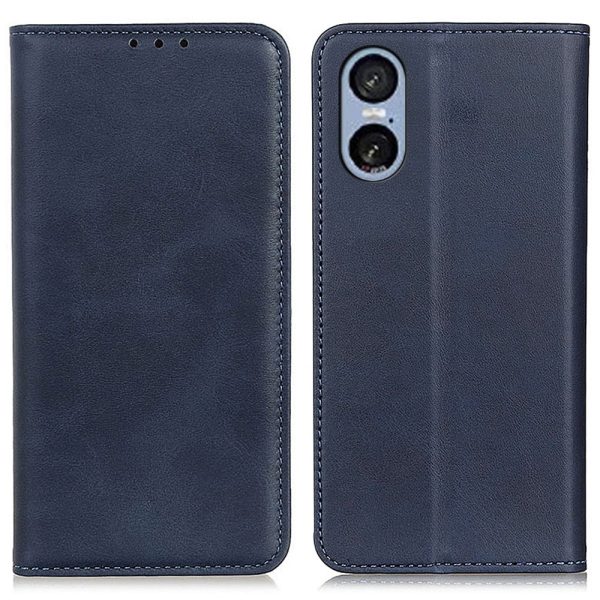 Wallet-style genuine leather Sony Xperia 5 VI flipcase - Blue For Discount