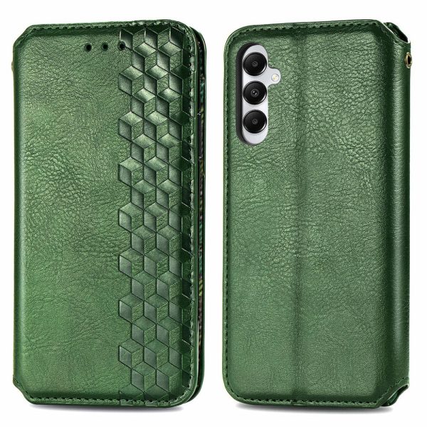 Samsung Galaxy A05s leather case with a stylish rhombus imprint - Green Online now