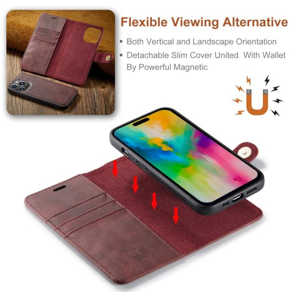 DG.MING iPhone 16 Pro 2-in-1 wallet case - Red Online Hot Sale