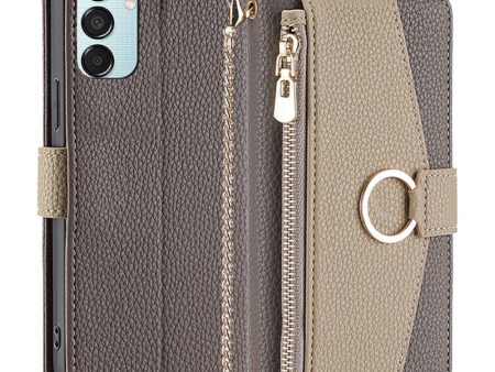 Samsung Galaxy M15 vegan leather purse-case - Grey For Sale