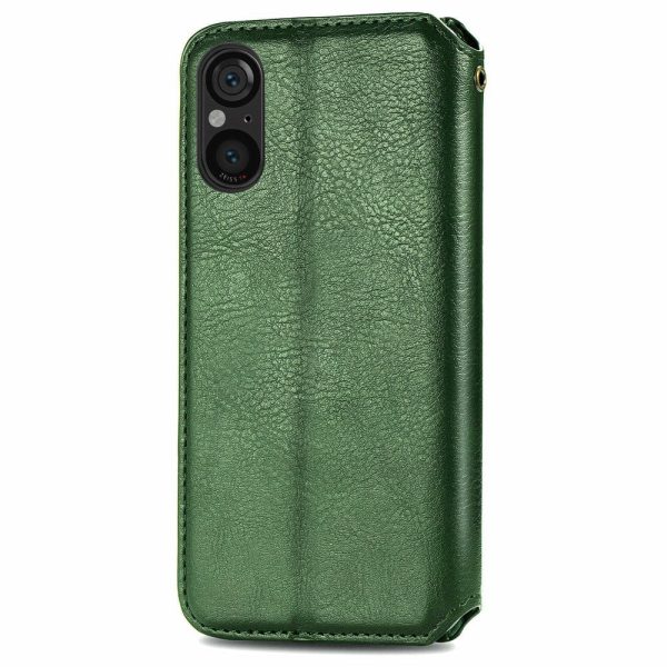 Sony Xperia 5 V leather case with a stylish rhombus imprint - Green Online Hot Sale