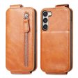 Vertical Samsung Galaxy S23 Plus flip phone case with zipper - Brown Cheap