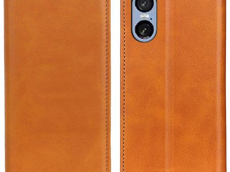 Wallet-style genuine leather Sony Xperia 5 VI flipcase - Brown Fashion