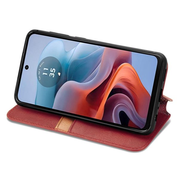 Motorola Moto G34 leather case with a stylish rhombus imprint - Red Hot on Sale