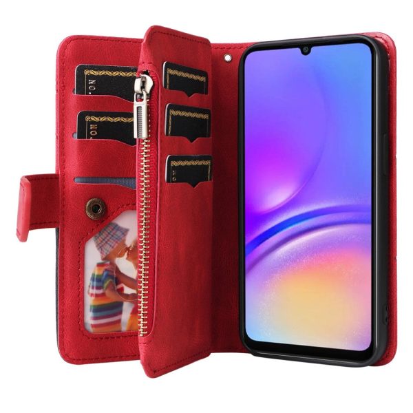 Textured Samsung Galaxy A06 leather case with strap - Red Online now