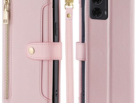 Motorola Moto G24   Motorola Moto G04 vegan leather wallet zipper case - Pink Sale