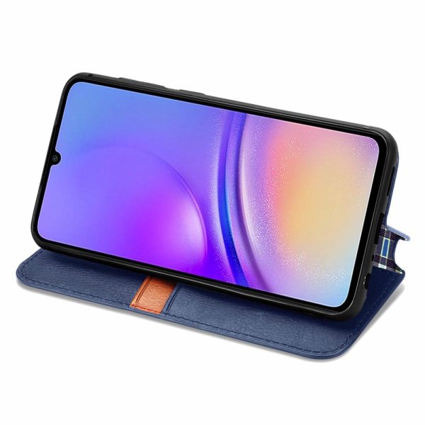 Samsung Galaxy A05 leather case with a stylish rhombus imprint - Blue Cheap