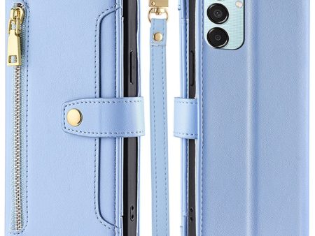 Samsung Galaxy M15 vegan leather wallet zipper case - Blue Online Hot Sale