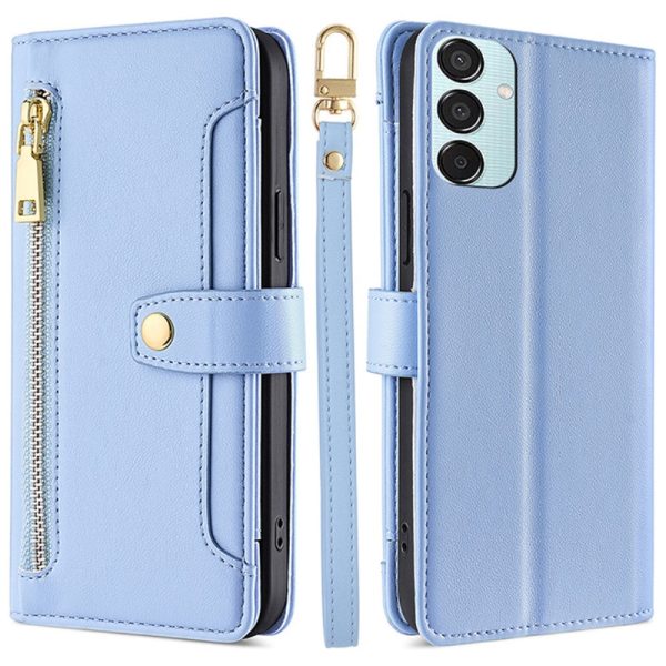 Samsung Galaxy M15 vegan leather wallet zipper case - Blue Online Hot Sale