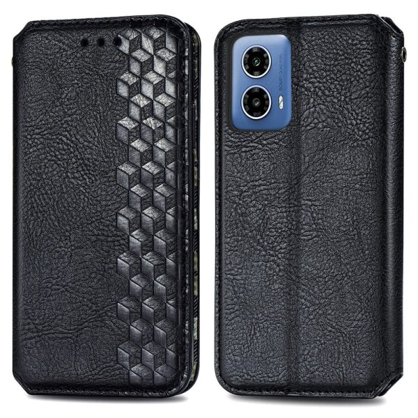 Motorola Moto G34 leather case with a stylish rhombus imprint - Black Supply