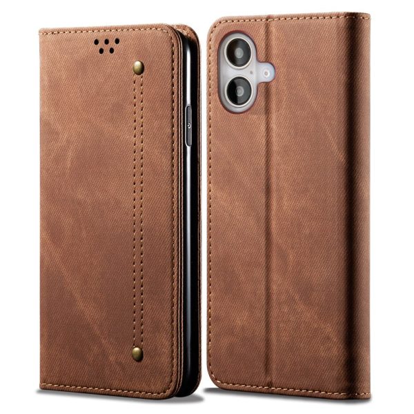 Jeans iPhone 16 flip case - Coffee on Sale