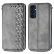 Samsung Galaxy M55   Samsung Galaxy F55   C55 leather case with a stylish rhombus imprint - Grey For Cheap