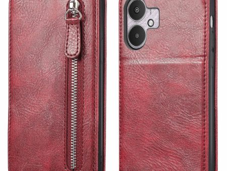 Vertical Xiaomi Redmi 13C flip phone case with zipper - Wine Red Discount