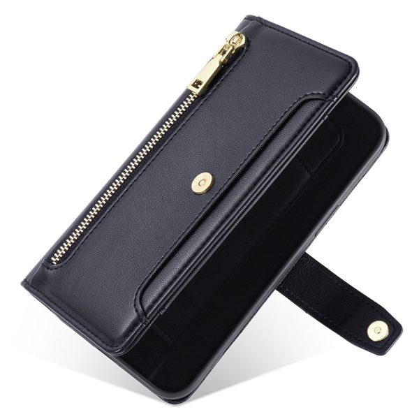 Samsung Galaxy M15 vegan leather wallet zipper case - Black Hot on Sale