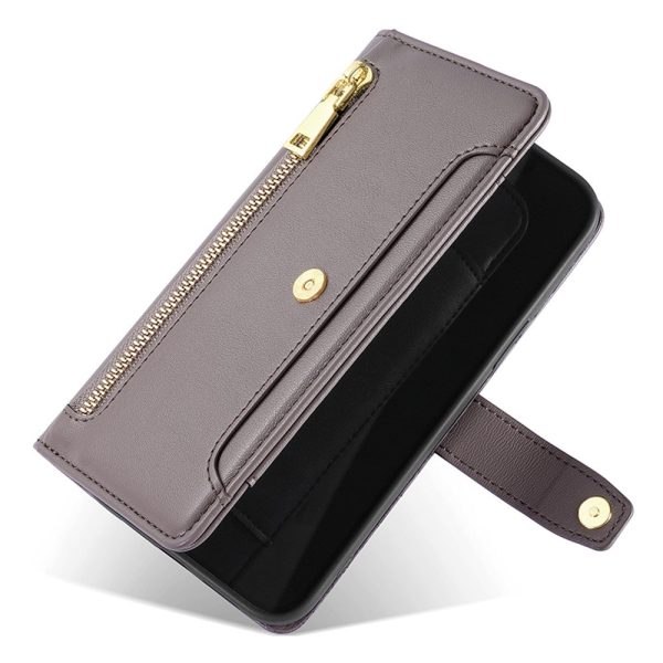 Samsung Galaxy M15 vegan leather wallet zipper case - Grey Online now