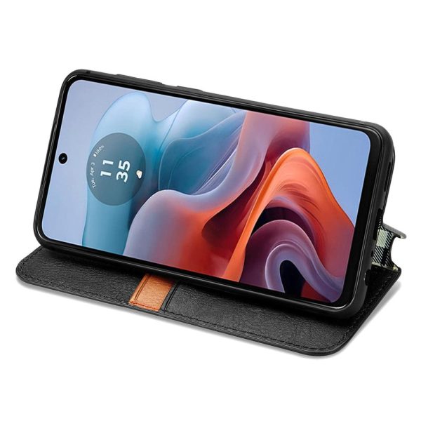 Motorola Moto G34 leather case with a stylish rhombus imprint - Black Supply