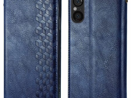 Sony Xperia 5 V leather case with a stylish rhombus imprint - Blue Discount