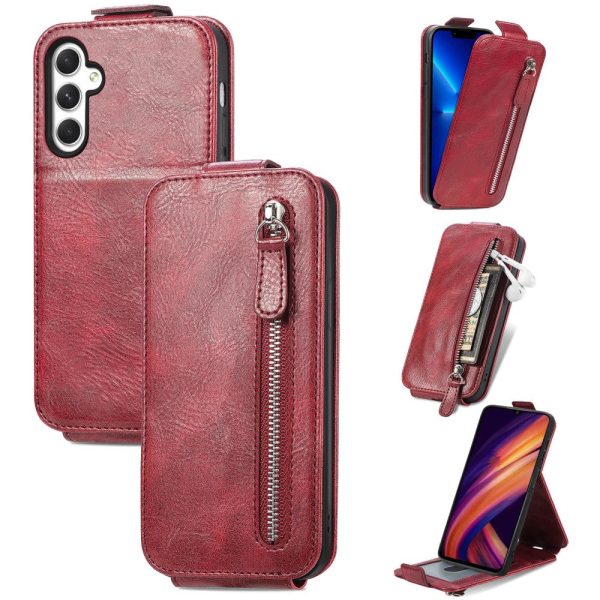 Vertical Samsung Galaxy A25 flip phone case with zipper - Wine Red Supply