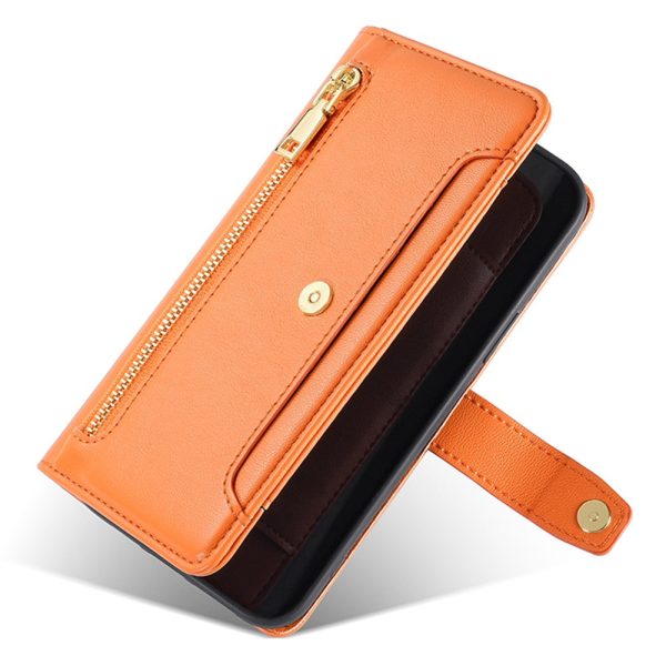 Samsung Galaxy M15 vegan leather wallet zipper case - Orange Online