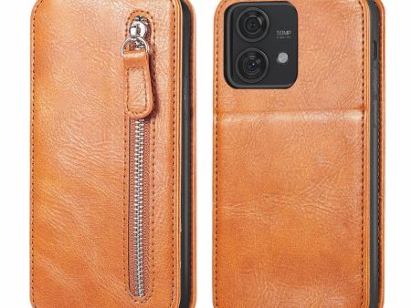 Vertical Motorola Edge 40 Neo flip phone case with zipper - Brown Sale