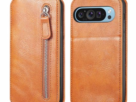 Vertical Google Pixel 9 flip phone case with zipper - Brown For Cheap