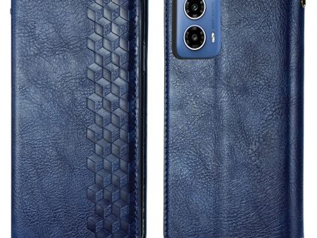 Motorola Moto G34 leather case with a stylish rhombus imprint - Blue Online