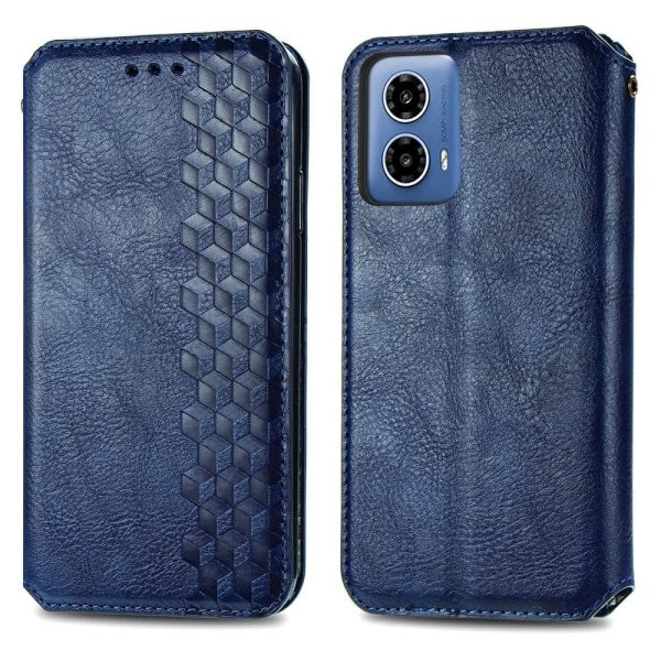 Motorola Moto G34 leather case with a stylish rhombus imprint - Blue Online