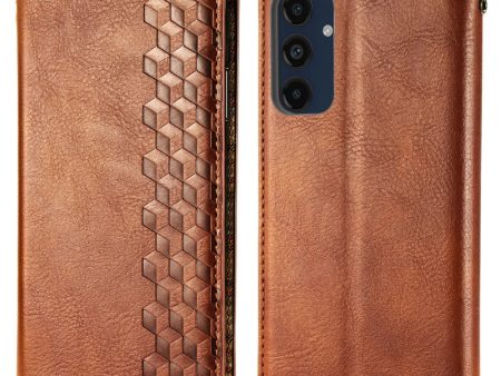 Samsung Galaxy M55   Samsung Galaxy F55   C55 leather case with a stylish rhombus imprint - Brown For Cheap