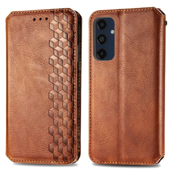 Samsung Galaxy M55   Samsung Galaxy F55   C55 leather case with a stylish rhombus imprint - Brown For Cheap