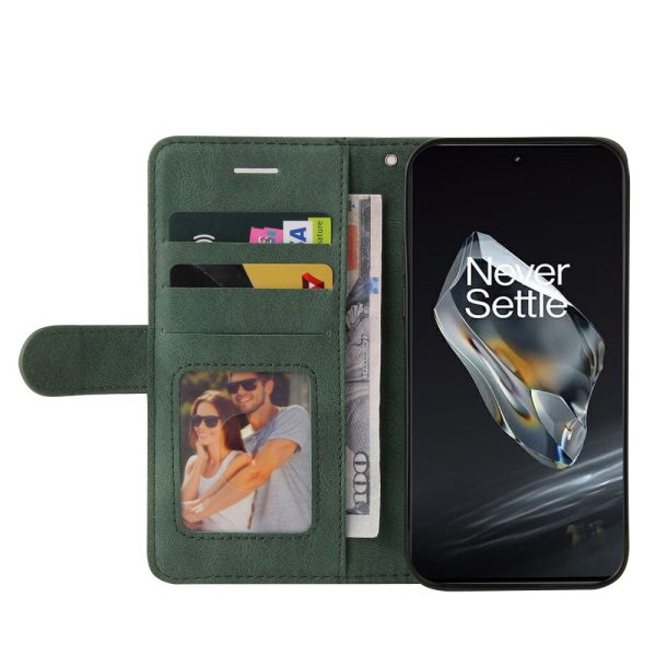 Textured OnePlus 12R leather case with strap - Green For Discount