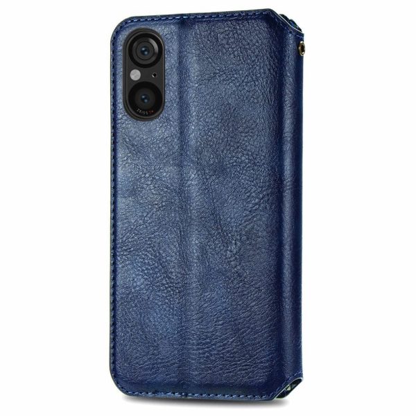 Sony Xperia 5 V leather case with a stylish rhombus imprint - Blue Discount