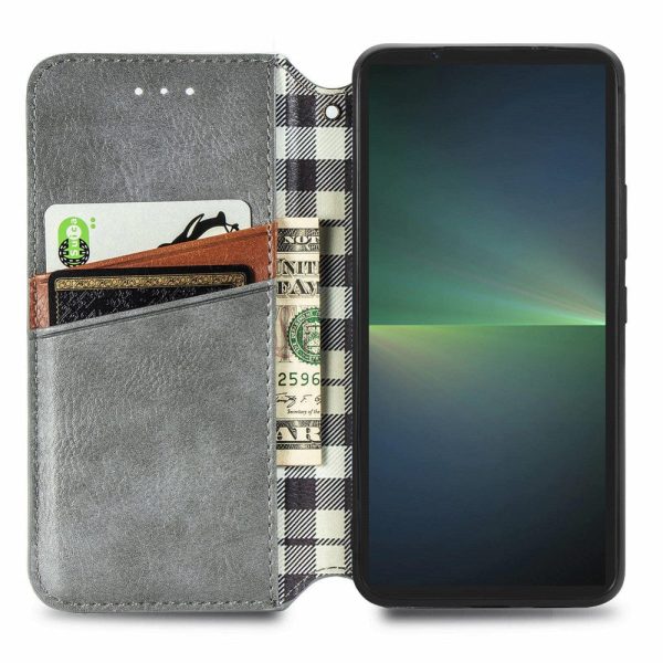 Sony Xperia 5 V leather case with a stylish rhombus imprint - Grey Supply